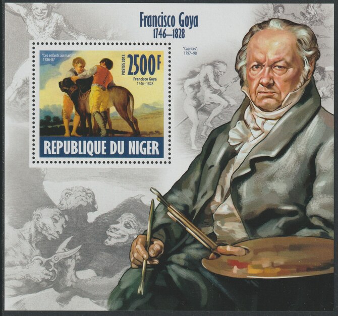Niger Republic 2013 Francisco Goya perf souvenir sheet containing one value unmounted mint, stamps on , stamps on  stamps on personalities, stamps on  stamps on arts, stamps on  stamps on goya
