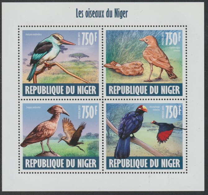 Niger Republic 2013 Birds of Niger perf sheet containing 4 values unmounted mint, stamps on , stamps on  stamps on birds