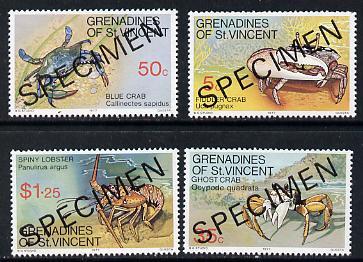 St Vincent - Grenadines 1977 Crustaceans set of 4 optd Specimen unmounted mint, as SG 96-99 , stamps on marine-life      lobster      crabs