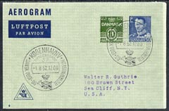 Aerogramme - Denmark 1952 60ore (10 + 50) printed Aerogramme (type 8) with commem cancel, stamps on 
