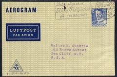 Aerogramme - Denmark 1951 50ore printed Aerogramme (type 5) to USA with slogan cancel, stamps on 