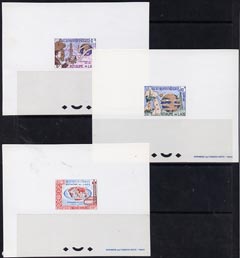 Laos 1965 Centenary of ITU set of 3 Epreuve de luxe proof sheets, pristine, stamps on , stamps on  itu , stamps on communications