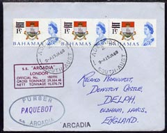 Bahamas used in Adelaide 1968 Paquebot cover to England carried on SS Arcadia with various paquebot and ships cachets, stamps on paquebot