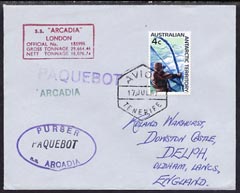 Australian Antarctic Territory used in Tenerife 1967 Paquebot cover to England carried on SS Arcadia with various paquebot and ships cachets, stamps on paquebot