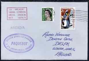 Australia used in Agana (Guam) 1968 Paquebot cover to England carried on SS Arcadia with various paquebot and ships cachets, stamps on paquebot