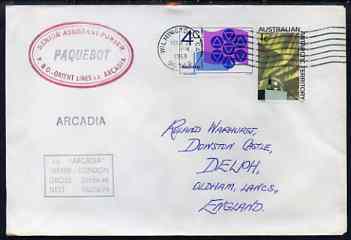 Australia used in Wilmington (California) 1968 Paquebot cover to England carried on SS Arcadia with various paquebot and ships cachets, stamps on paquebot