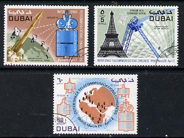 Dubai 1971 Outer Space Telecommunications Congress perf set of 3 fine cto used, SG 374-76*, stamps on communications    monuments   space    civil engineering