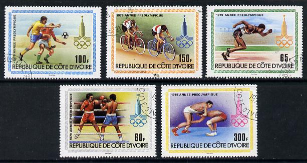 Ivory Coast 1979 Pre Olympic Year cto set of 5, SG 607-11*, stamps on olympics   sport   boxing   running   football   bicycles   wrestling
