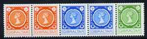 Gibraltar 1971 Coil strip of 5 unmounted mint, SG287a, stamps on 