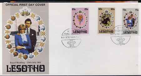 Lesotho 1981 Royal Wedding imperf set of 3 on illustrated cover with first day cancel, SG 451-53var, stamps on royalty, stamps on diana, stamps on charles, stamps on 