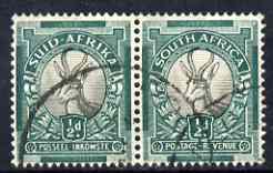 South Africa 1933-48 Springbok 1/2d P14 wmk upright used horiz pair SG54aw, stamps on 