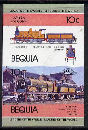 St Vincent - Bequia 1984 Locomotives #1 (Leaders of the World) 10c (Gladstone Class) unmounted mint se-tenant imperf proof pair in issued colours from limited printing, stamps on , stamps on  stamps on railways