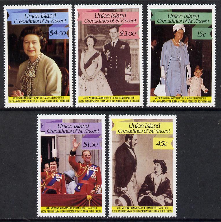 St Vincent - Union Island 1987 Ruby Wedding set of 5  unmounted mint, stamps on , stamps on  stamps on royalty      ruby