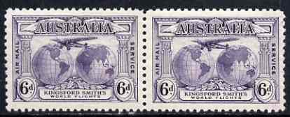 Australia 1931 Kingsford Smith 6d horiz pair one stamp with major retouch (var is unmounted mint) SG123/a, stamps on 