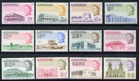 Antigua 1966-70 Pictorial P13.5 glazed paper defs (12v) unmounted mint SG 181a-95a , stamps on 