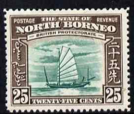 North Borneo 1939 Native Boat 25c (from def set) lightly mounted mint, SG 313, stamps on ships