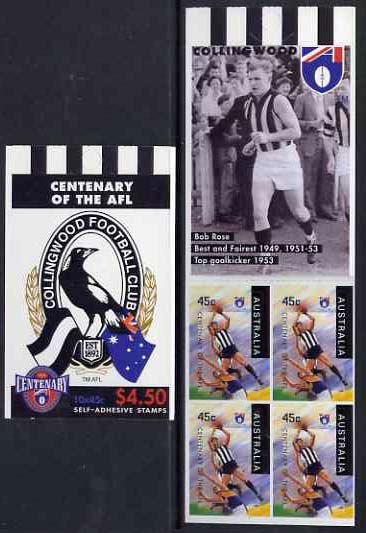 Australia 1996 Centenary of Australian Football League $4.50 booklet - Collingwood Magpies, complete and fine SG SB102, stamps on sport, stamps on football, stamps on australian rules football, stamps on magpies