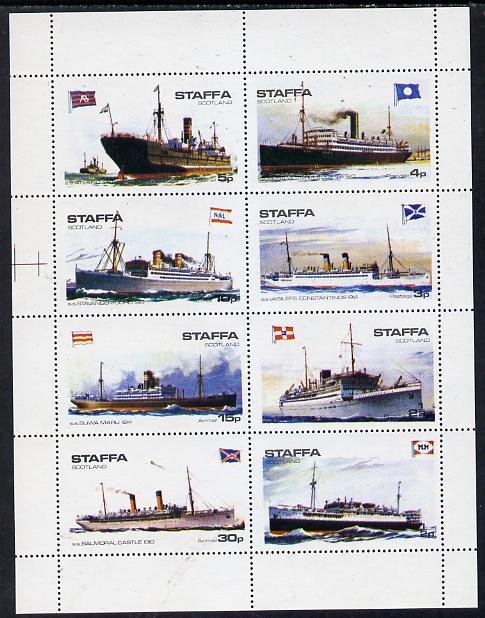 Staffa 1974 Steam Liners (Balmoral Castle, Atland, Suwa Maru, etc) perf set of 8 values (1/2p to 30p) unmounted mint, stamps on ships, stamps on castles