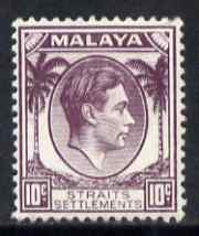 Malaya - Straits Settlements 1937-41 KG6 10c dull purple lightly mounted mint SG 284, stamps on , stamps on  kg6 , stamps on 