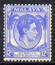 Malaya - Straits Settlements 1937-41 KG6 12c ultramarine slightly disturbed gum SG 285, stamps on , stamps on  kg6 , stamps on 