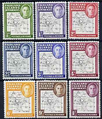 Falkland Islands Dependencies 1946-49 KG6 Thin Maps complete set of 9 mounted mint SG G9-16 , stamps on , stamps on  kg6 , stamps on maps
