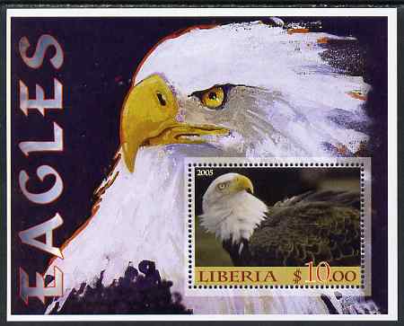 Liberia 2005 Eagles #02 perf m/sheet unmounted mint, stamps on birds, stamps on eagles, stamps on birds of prey