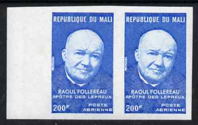 Mali 1974 Raoul Follereau (missionary) 200f imperf pair from limited printing unmounted mint, SG 469, stamps on personalities, stamps on religion