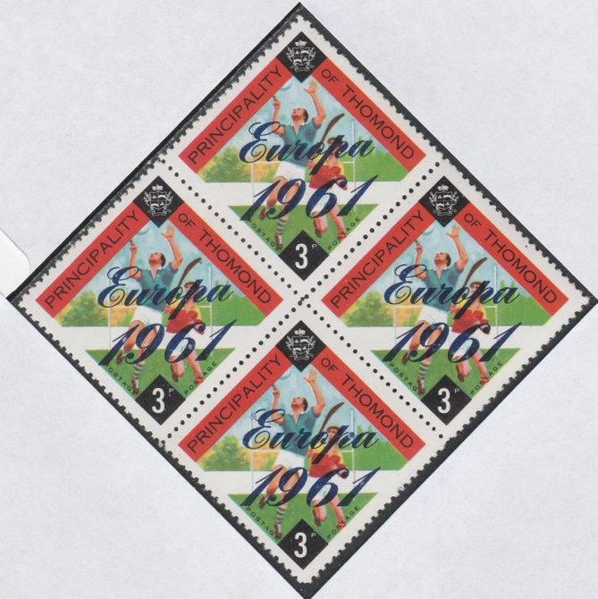 Thomond 1961 Hurling 3d (Diamond-shaped) with 'Europa 1961' overprint unmounted mint block of 4, slight off-set from overprint on gummed side, stamps on europa   hurling    sport