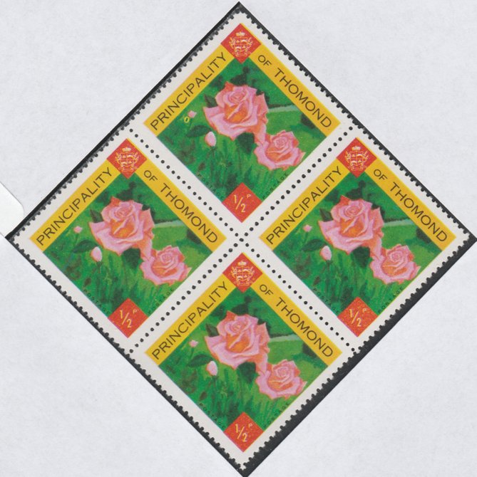 Thomond 1960 Roses 1/2p (Diamond shaped) def unmounted mint block of 4, stamps on flowers, stamps on roses