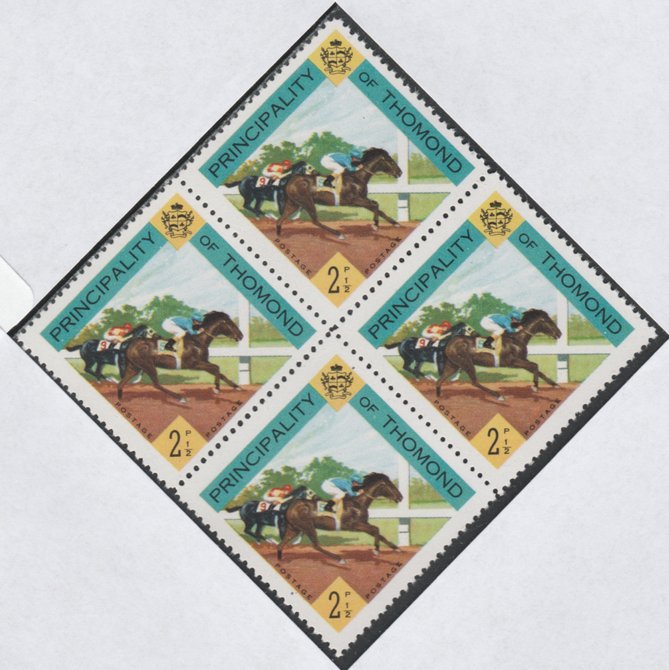 Thomond 1960 Horse Racing 2.5d (Diamond-shaped) def unmounted mint block of 4, stamps on horses, stamps on sport, stamps on horse racing