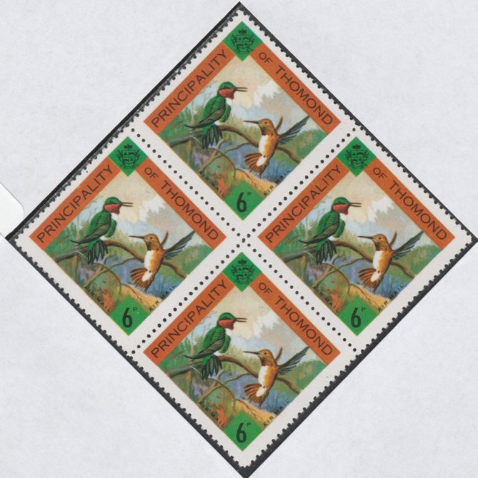 Thomond 1960 Hummingbirds 6d (Diamond-shaped) def unmounted mint block of 4, stamps on birds, stamps on humming-birds, stamps on hummingbirds