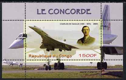 Congo 2009 Concorde & General De Gaulle perf m/sheet unmounted mint, stamps on personalities, stamps on concorde, stamps on aviation, stamps on de gaulle, stamps on 