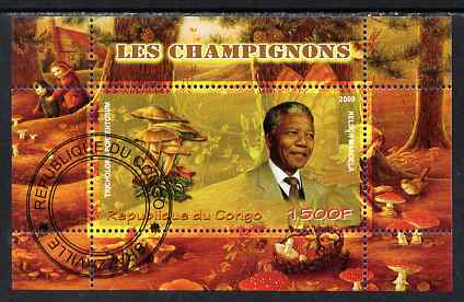 Congo 2009 Nelson Mandela & Mushrooms perf m/sheet fine cto used, stamps on , stamps on personalities, stamps on mandela, stamps on nobel, stamps on peace, stamps on racism, stamps on human rights, stamps on fungi
