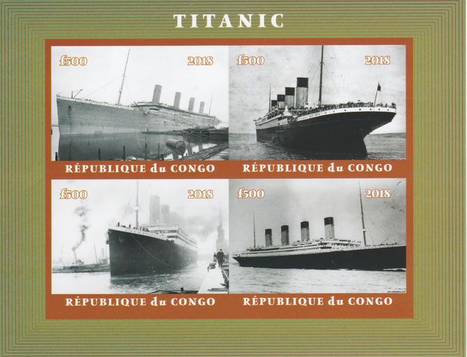 Congo 2018 The Titanic #2 imperf sheetlet containing 4 values unmounted mint. Note this item is privately produced and is offered purely on its thematic appeal., stamps on ships, stamps on titanic, stamps on disasters