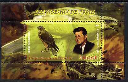 Congo 2009 John Kennedy & Marsh Harrier perf m/sheet unmounted mint, stamps on personalities, stamps on kennedy, stamps on birds, stamps on birds of prey, stamps on usa presidents, stamps on americana