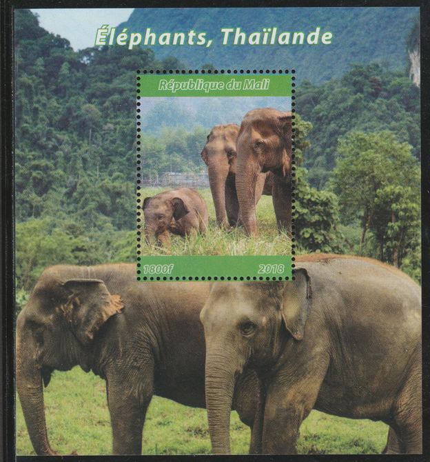 Mali 2018 Elephants of Thailand perf souvenir sheet unmounted mint. Note this item is privately produced and is offered purely on its thematic appeal. , stamps on , stamps on  stamps on elephants