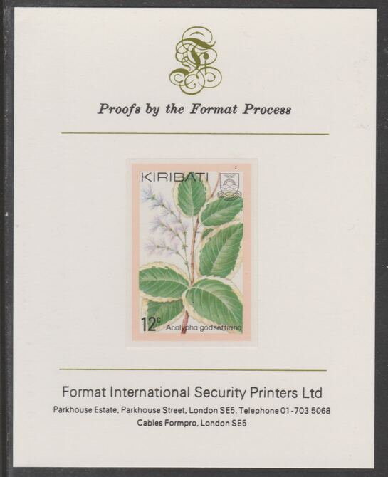 Kiribati 1981 Flowers 12c imperf proof mounted on Format International proof card, as SG141, stamps on flowers