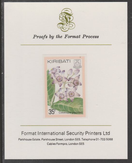 Kiribati 1981 Flowers 35c imperf proof mounted on Format International proof card, as SG143, stamps on flowers