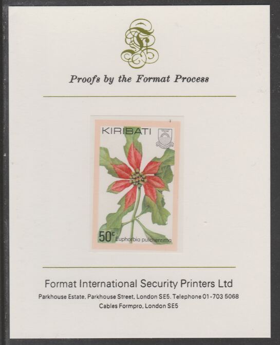 Kiribati 1981 Flowers 50c imperf proof mounted on Format International proof card, as SG144, stamps on flowers
