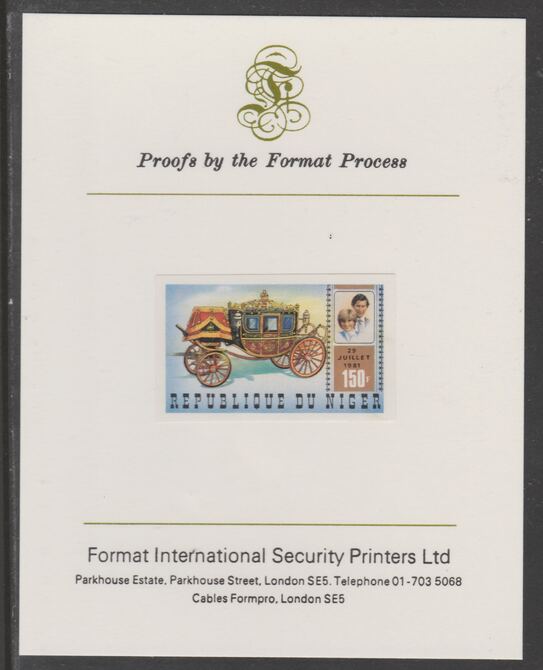 Niger Republic 1981 Royal Wedding 150f imperf proof mounted on Format International proof card, as SG 860, stamps on royalty, stamps on royal wedding