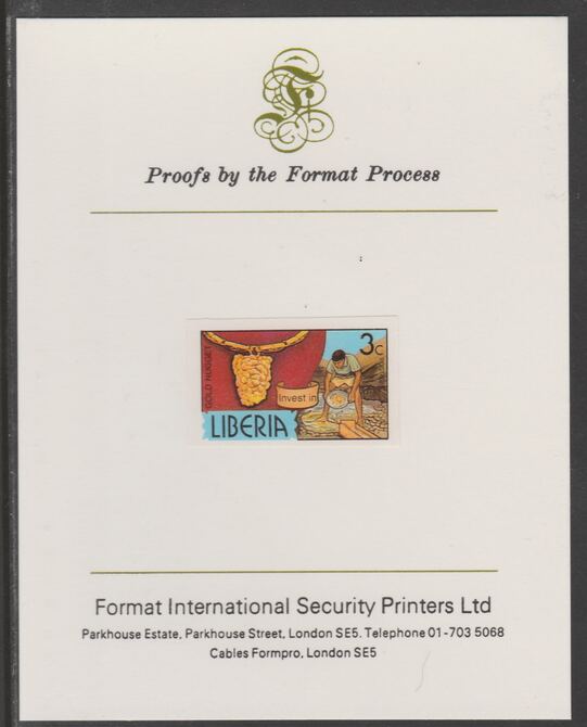 Liberia 1981 Gold Nugget Pendant 3c imperf proof mounted on Format International proof card, as SG 1505, stamps on jewellry, stamps on minerals