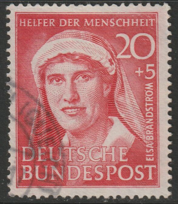 Germany - West 1951 Humanitarian Relief Fund 20pf+5pf cds used SG 1071, stamps on refugees, stamps on personalities