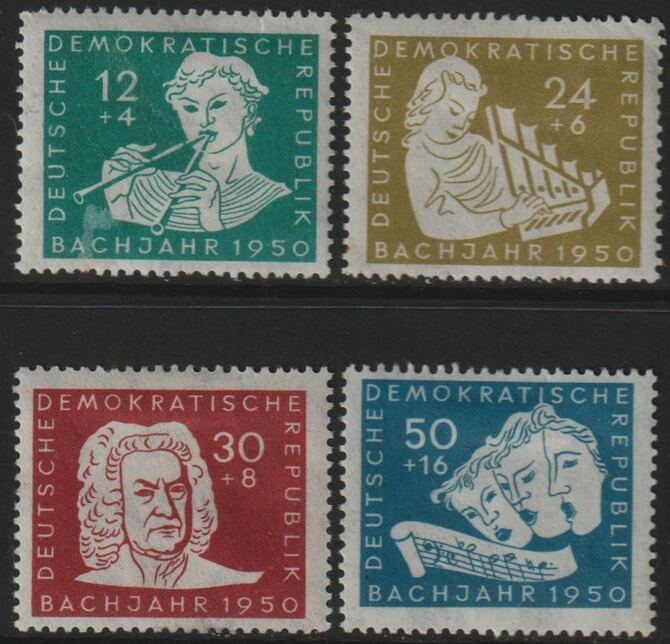 Germany - East 1950 Death Bicentenary of JS Bach perf set of 4 mounted mint SG E15-18, stamps on , stamps on  stamps on music, stamps on  stamps on composers, stamps on  stamps on bach