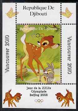 Djibouti 2008 Beijing & Vancouver Olympics - Disney - Bambi perf deluxe sheet #1 unmounted mint. Note this item is privately produced and is offered purely on its thematic appeal, stamps on , stamps on  stamps on olympics, stamps on  stamps on disney, stamps on  stamps on cartoons, stamps on  stamps on films, stamps on  stamps on cinema, stamps on  stamps on movies, stamps on  stamps on fairy tales, stamps on  stamps on deer