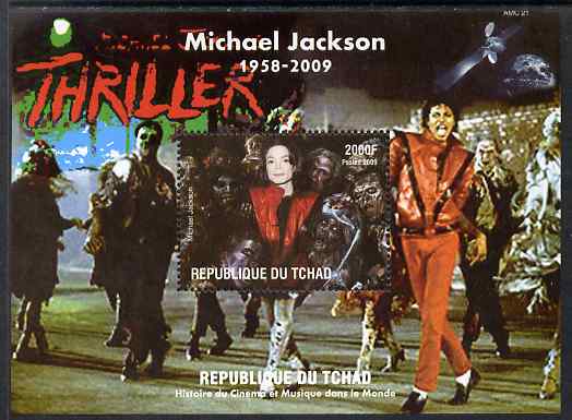 Chad 2009 Michael Jackson #4 - Thriller perf s/sheet unmounted mint. Note this item is privately produced and is offered purely on its thematic appeal. , stamps on , stamps on personalities, stamps on music, stamps on pops, stamps on rock, stamps on dancing