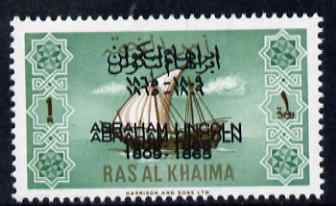Ras Al Khaima 1965 Ships 1r with Abraham Lincoln overprint doubled, unmounted mint, SG 18var, stamps on constitutions, stamps on personalities, stamps on ships, stamps on usa presidents, stamps on americana, stamps on lincoln