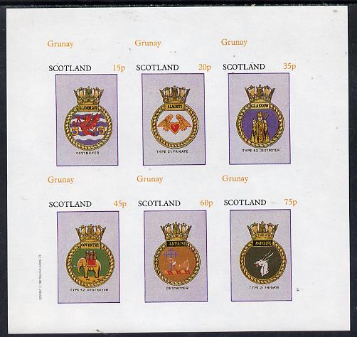 Grunay 1982 Ships Crests #1 (Destroyer, Frigate etc) imperf set of 6 values (15p to 75p) unmounted mint, stamps on ships      elephant     dragon    heart