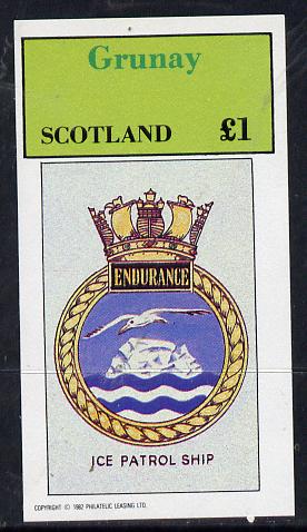 Grunay 1982 Ships Crests #2 (Endurance Ice Patrol Ship) imperf souvenir sheet (Â£1 value) unmounted mint, stamps on ships    polar