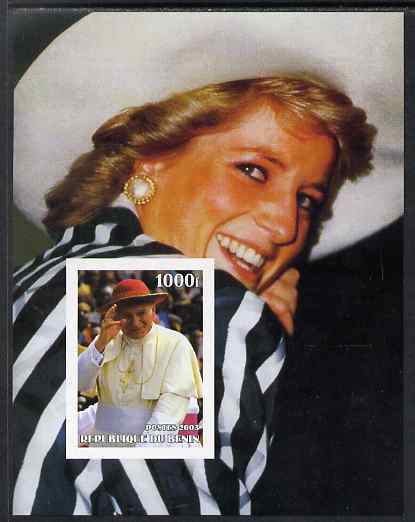 Benin 2003 Pope & Princess Diana #04 imperf m/sheet unmounted mint. Note this item is privately produced and is offered purely on its thematic appeal, stamps on religion, stamps on pope, stamps on personalities, stamps on diana, stamps on royalty