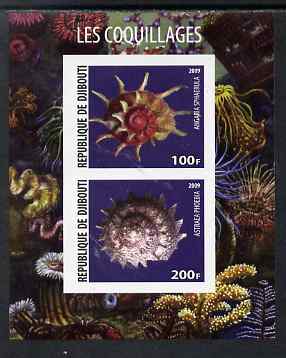 Djibouti 2009 Shells imperf sheetlet containing 2 values unmounted mint, stamps on shells, stamps on marine life
